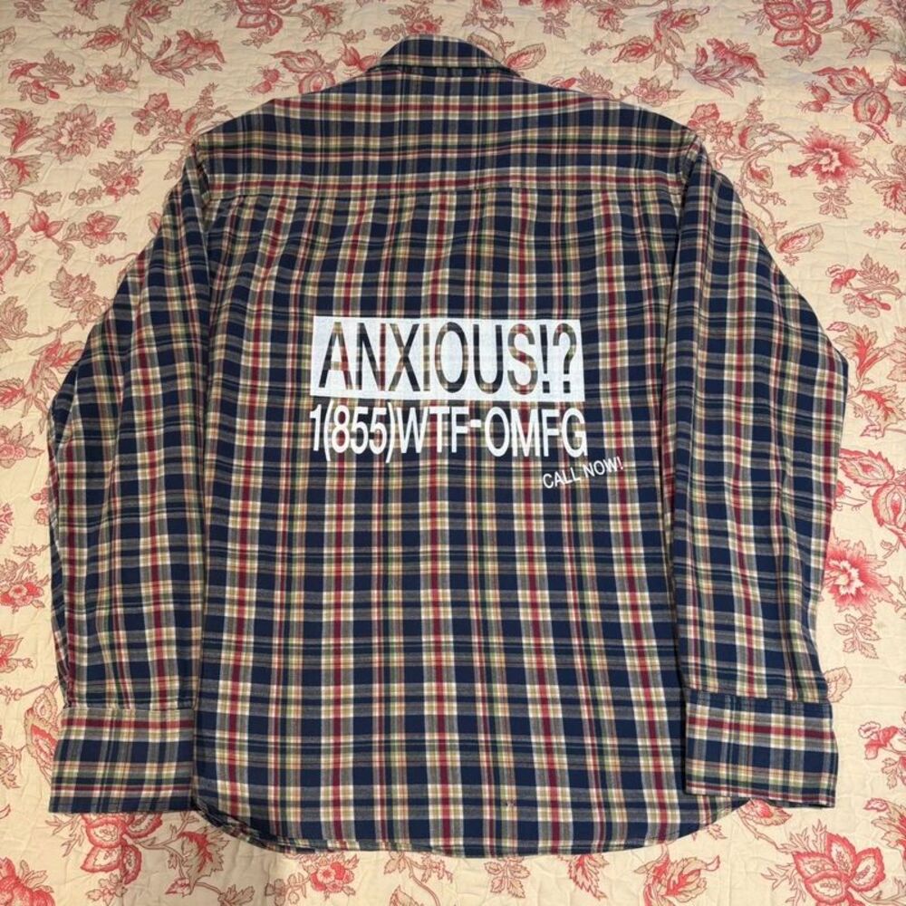 Vintage anxious screen print Made in USA Flannel
